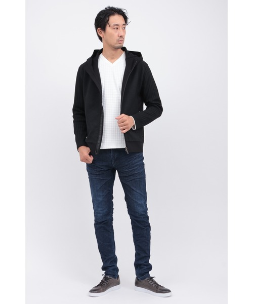 HIGH STREET(ハイストリート)の「ニットコンビフーディーBL(ブルゾン・メンズ・ホワイト/ブラック・SMALL/MEDIUM/LARGE/LL)」の4枚目の写真
