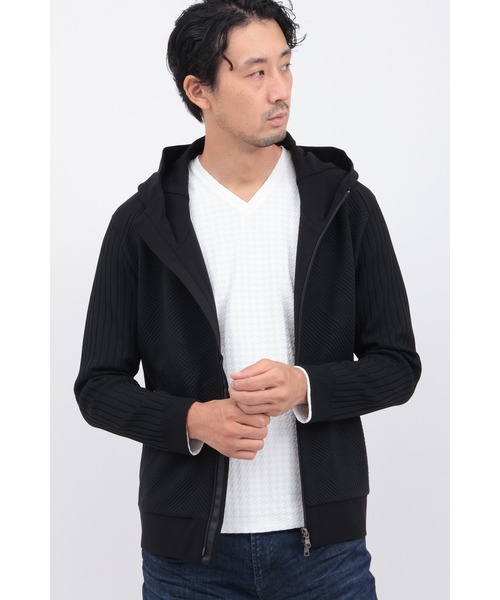 HIGH STREET(ハイストリート)の「ニットコンビフーディーBL(ブルゾン・メンズ・ホワイト/ブラック・SMALL/MEDIUM/LARGE/LL)」の5枚目の写真