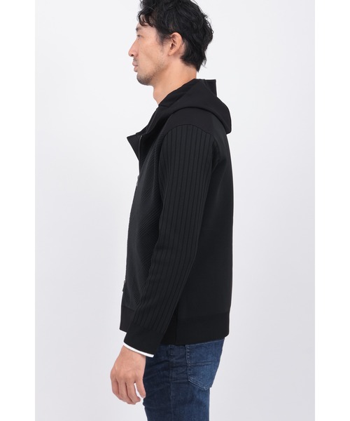 HIGH STREET(ハイストリート)の「ニットコンビフーディーBL(ブルゾン・メンズ・ホワイト/ブラック・SMALL/MEDIUM/LARGE/LL)」の6枚目の写真