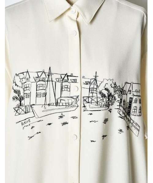 RUMCHE（ラムシェ）の「Landscape Embroidery Dress / ランドスケープエンブロイダリードレス（シャツワンピース・レディース・ブラック/オフホワイト/ブルー・FREE）」の19枚目の写真