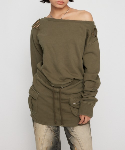 LAGUA GEM（ラグアジェム）の「CRASH POINT スウェットワンピース（ワンピース・レディース・杢グレー/ブラック/カーキ・SMALL/MEDIUM）」の3枚目の写真