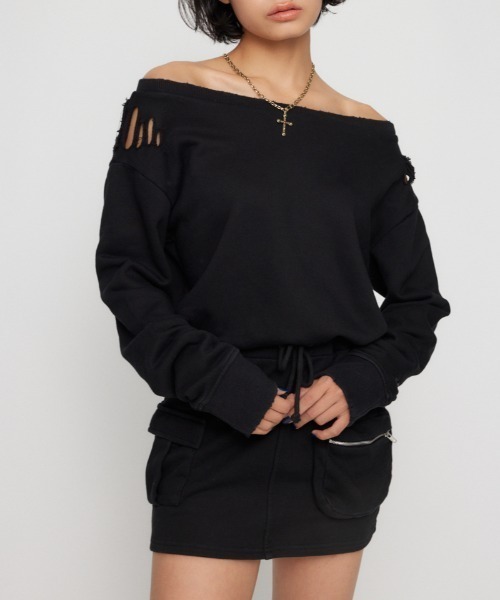 LAGUA GEM（ラグアジェム）の「CRASH POINT スウェットワンピース（ワンピース・レディース・杢グレー/ブラック/カーキ・SMALL/MEDIUM）」の2枚目の写真