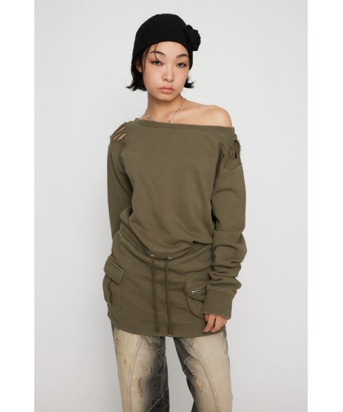 LAGUA GEM（ラグアジェム）の「CRASH POINT スウェットワンピース（ワンピース・レディース・杢グレー/ブラック/カーキ・SMALL/MEDIUM）」の6枚目の写真