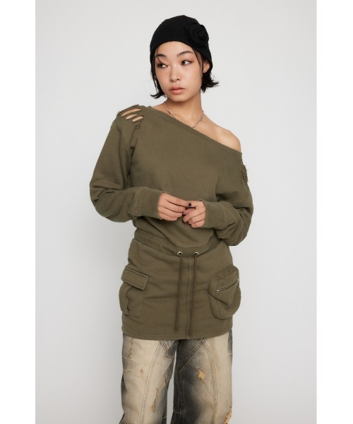 LAGUA GEM（ラグアジェム）の「CRASH POINT スウェットワンピース（ワンピース・レディース・杢グレー/ブラック/カーキ・SMALL/MEDIUM）」の5枚目の写真