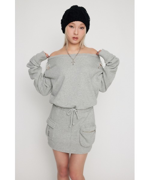 LAGUA GEM（ラグアジェム）の「CRASH POINT スウェットワンピース（ワンピース・レディース・杢グレー/ブラック/カーキ・SMALL/MEDIUM）」の9枚目の写真