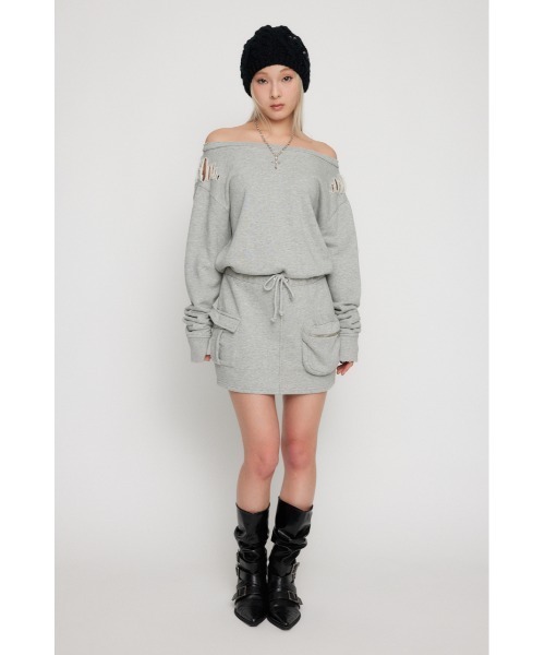 LAGUA GEM（ラグアジェム）の「CRASH POINT スウェットワンピース（ワンピース・レディース・杢グレー/ブラック/カーキ・SMALL/MEDIUM）」の15枚目の写真