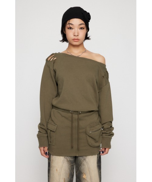 LAGUA GEM（ラグアジェム）の「CRASH POINT スウェットワンピース（ワンピース・レディース・杢グレー/ブラック/カーキ・SMALL/MEDIUM）」の4枚目の写真