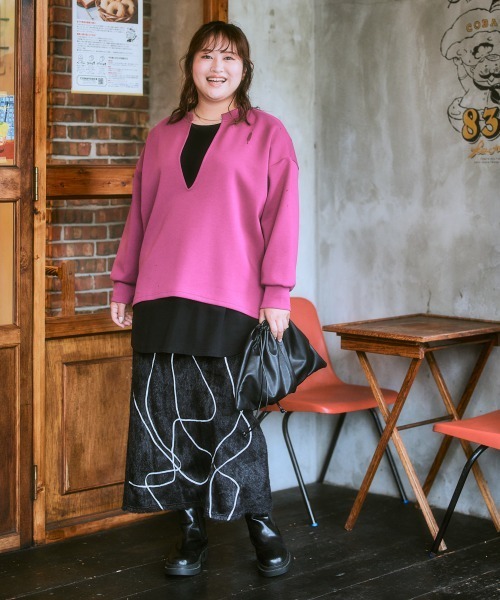 SMILE LAND（スマイルランド）の「＜大きいサイズ＞コード刺しゅうシャギースカート（ゆったりヒップ）（スカート・レディース・モカ/ブラック系・L/LL/3L/4L/5L）」の8枚目の写真