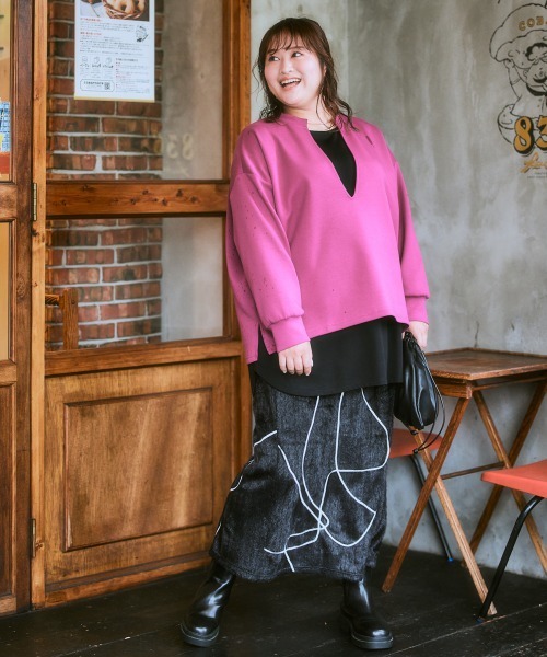 SMILE LAND（スマイルランド）の「＜大きいサイズ＞コード刺しゅうシャギースカート（ゆったりヒップ）（スカート・レディース・モカ/ブラック系・L/LL/3L/4L/5L）」の9枚目の写真