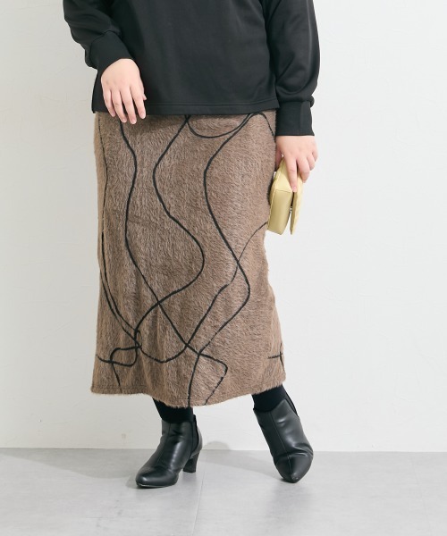 SMILE LAND（スマイルランド）の「＜大きいサイズ＞コード刺しゅうシャギースカート（ゆったりヒップ）（スカート・レディース・モカ/ブラック系・L/LL/3L/4L/5L）」の10枚目の写真