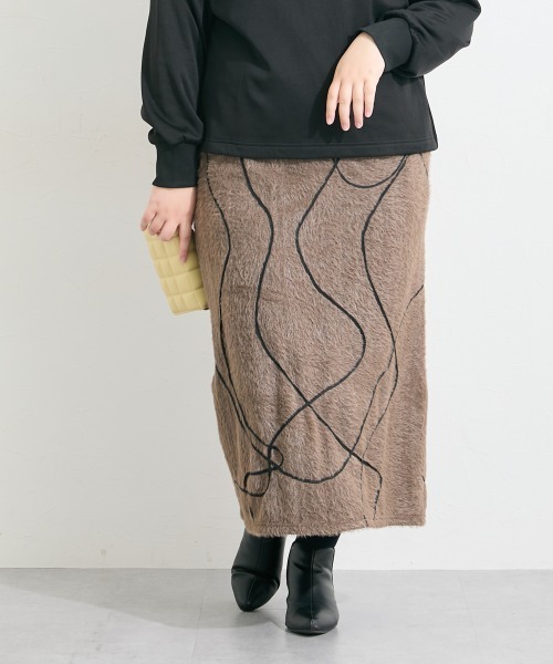 SMILE LAND（スマイルランド）の「＜大きいサイズ＞コード刺しゅうシャギースカート（ゆったりヒップ）（スカート・レディース・モカ/ブラック系・L/LL/3L/4L/5L）」の11枚目の写真