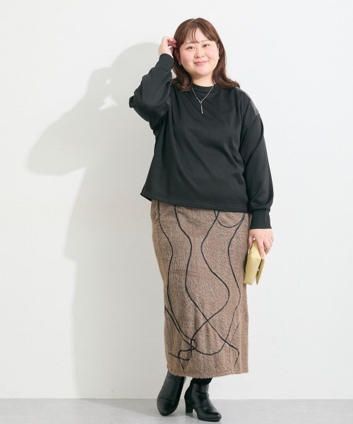 SMILE LAND（スマイルランド）の「＜大きいサイズ＞コード刺しゅうシャギースカート（ゆったりヒップ）（スカート・レディース・モカ/ブラック系・L/LL/3L/4L/5L）」の12枚目の写真