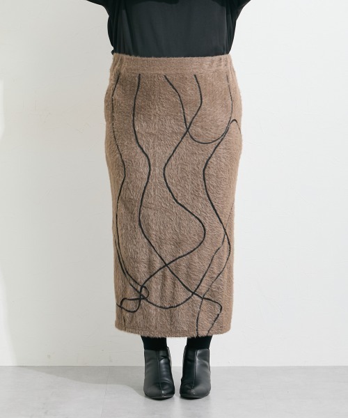 SMILE LAND（スマイルランド）の「＜大きいサイズ＞コード刺しゅうシャギースカート（ゆったりヒップ）（スカート・レディース・モカ/ブラック系・L/LL/3L/4L/5L）」の14枚目の写真