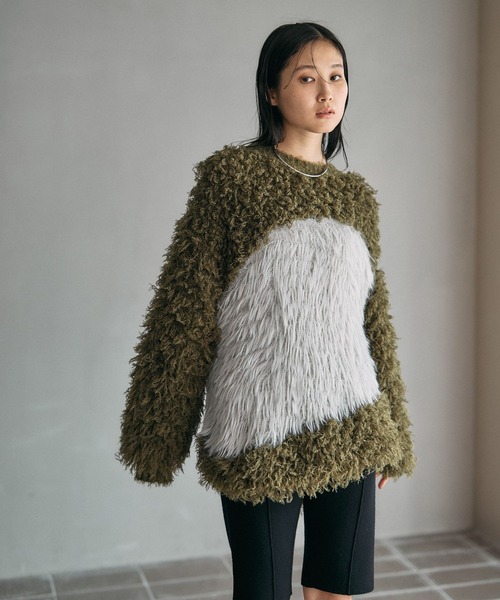 LEPSIM(レプシィム)の「3ゲージアシメコンビプルオーバー 600550(ニット/セーター・レディース・チャコールグレー/カーキ/キャメル・FREE)」の1枚目の写真