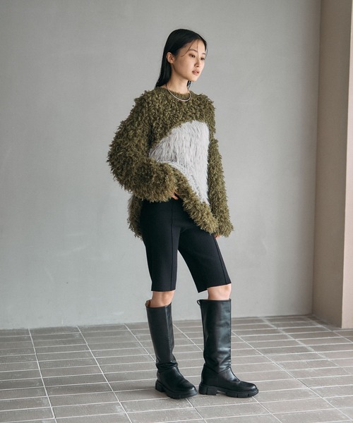 LEPSIM(レプシィム)の「3ゲージアシメコンビプルオーバー 600550(ニット/セーター・レディース・チャコールグレー/カーキ/キャメル・FREE)」の12枚目の写真