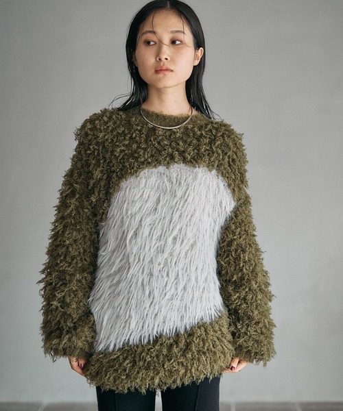 LEPSIM(レプシィム)の「3ゲージアシメコンビプルオーバー 600550(ニット/セーター・レディース・チャコールグレー/カーキ/キャメル・FREE)」の14枚目の写真