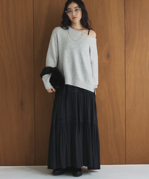 Doux archives（ドゥアルシーヴ）の「ピンタックティアードキャミワンピース（ワンピース・レディース・グレー/ブラウン/ブラック・FREE）」の4枚目の写真