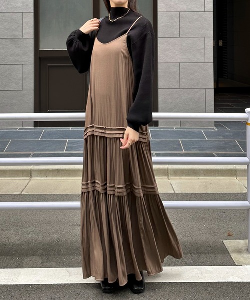 Doux archives（ドゥアルシーヴ）の「ピンタックティアードキャミワンピース（ワンピース・レディース・グレー/ブラウン/ブラック・FREE）」の20枚目の写真