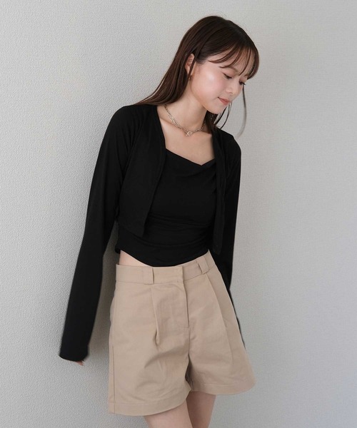Reurie'(レウリィ)の「【2点セット】ギャザーキャミ&カーディガンセット / 重ね着 レイヤード 長袖 シンプル モード 韓国 モノトーン(アンサンブル・レディース・グレー/ブラック・FREE)」の13枚目の写真