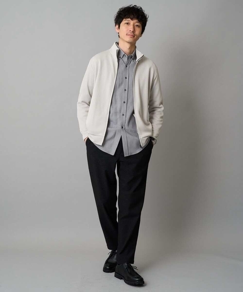 a.v.v（アーヴェヴェ）の「【イージーケア/毛玉になりにくい】アゼダブルフェイススタンドカラーカーディガン【ストレッチ/洗濯機で洗える】（カーディガン/ボレロ・メンズ・ライトグレー/ブラック・46/48/50）」の12枚目の写真