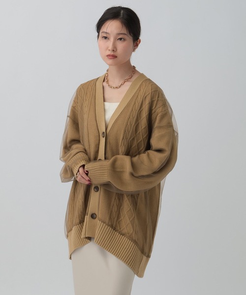 LEPSIM(レプシィム)の「チュールドッキングカーディガンチュニック 599676(カーディガン/ボレロ・レディース・アイボリー/ブラック/ブラウン・FREE)」の3枚目の写真