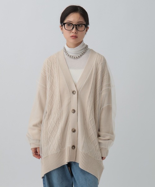 LEPSIM(レプシィム)の「チュールドッキングカーディガンチュニック 599676(カーディガン/ボレロ・レディース・アイボリー/ブラック/ブラウン・FREE)」の1枚目の写真