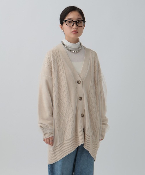 LEPSIM(レプシィム)の「チュールドッキングカーディガンチュニック 599676(カーディガン/ボレロ・レディース・アイボリー/ブラック/ブラウン・FREE)」の4枚目の写真