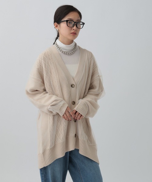 LEPSIM(レプシィム)の「チュールドッキングカーディガンチュニック 599676(カーディガン/ボレロ・レディース・アイボリー/ブラック/ブラウン・FREE)」の5枚目の写真