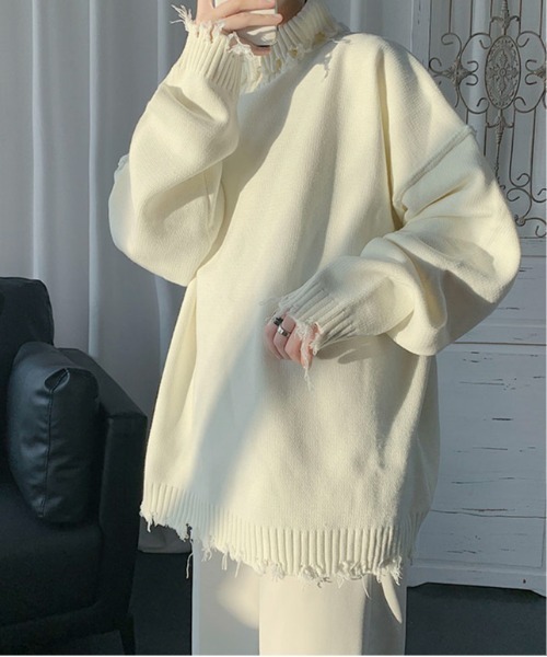 link lot(リンクロット)の「デストロイ加工 ルーズシルエット タートルネックニット(ニット/セーター・メンズ・ホワイト・M)」の3枚目の写真