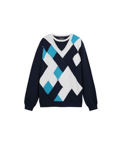 Desigual(デシグアル)の「【Desigual×BOTTER】アーガイルプリントVネックセーター(ニット/セーター・レディース・ホワイト/ブルー・M/S)」の5枚目の写真
