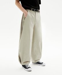 サイドタックスナップボタンワイドコットンパンツ (クリーム)