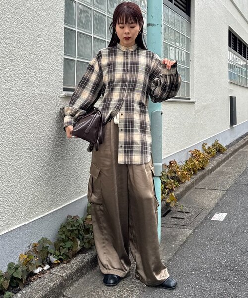 CIAOPANIC TYPY(チャオパニックティピー)の「ウエストマークチェックオーバーシャツ(シャツ/ブラウス・レディース・ネイビー/ブラウン/ベージュ・ONE SIZE)」の9枚目の写真