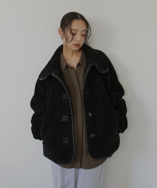 レザーパイピングボアジャケット（その他アウター）｜hellam（へラム