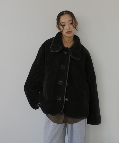 hellam（へラム）の「レザーパイピングボアジャケット（その他アウター・レディース・アイボリー/ブラック・FREE）」の8枚目の写真