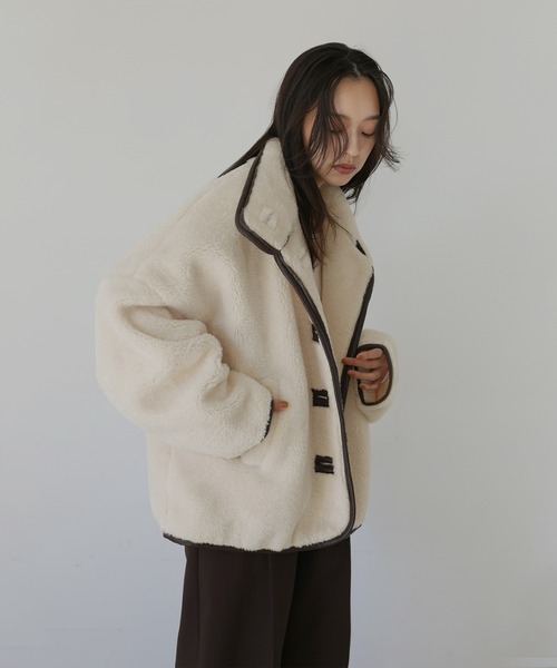 レザーパイピングボアジャケット（その他アウター）｜hellam（へラム