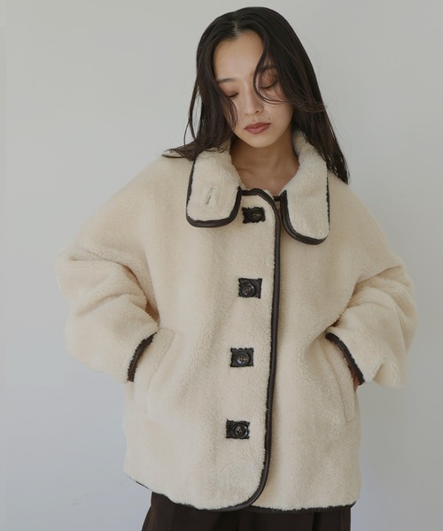 hellam（へラム）の「レザーパイピングボアジャケット（その他アウター・レディース・アイボリー/ブラック・FREE）」の13枚目の写真