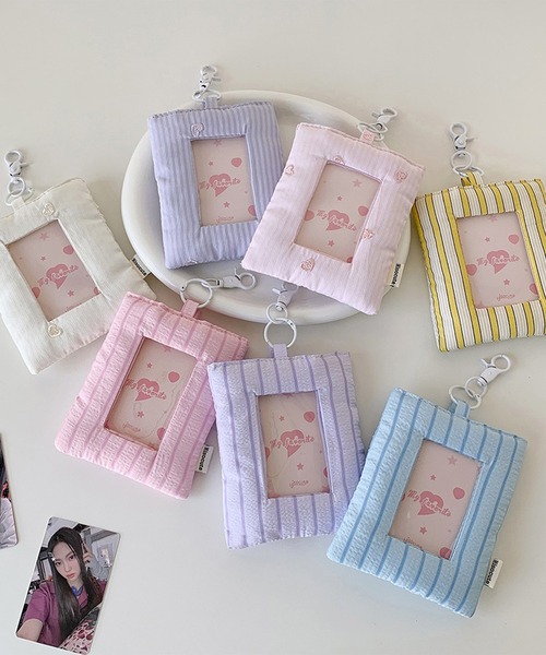 推し活トレカホルダー/ハート刺繍カードホルダーキーホルダー/トレカ