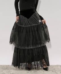 Ezick | lace tiered velour skirt レースベロアスカート(スカート)