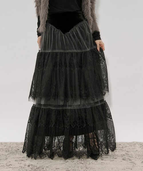Ezick(エジック)の「lace tiered velour skirt レースベロアスカート(スカート・レディース・ブラック/チャコールグレー・FREE)」の22枚目の写真
