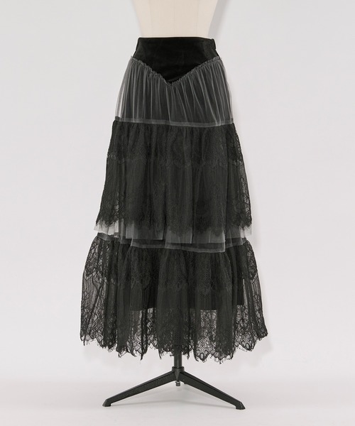 Ezick(エジック)の「lace tiered velour skirt レースベロアスカート(スカート・レディース・ブラック/チャコールグレー・FREE)」の15枚目の写真