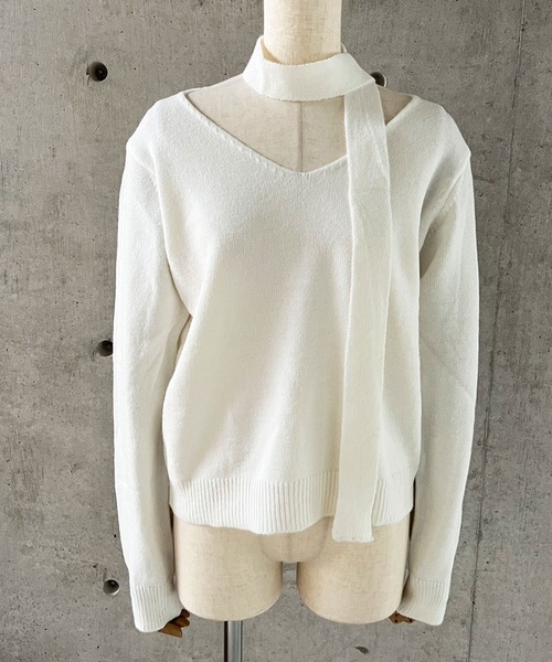 GLAMOROUS JANE(グラマラスジェーン)の「チョーカーリボン付Vネックショート丈ニットトップス(ニット/セーター・レディース・グレー/ホワイト/ブラック・FREE)」の19枚目の写真