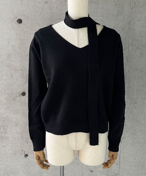 GLAMOROUS JANE(グラマラスジェーン)の「チョーカーリボン付Vネックショート丈ニットトップス(ニット/セーター・レディース・グレー/ホワイト/ブラック・FREE)」の22枚目の写真
