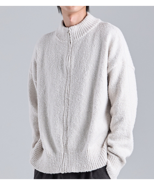 BUTTON SEOUL(ボタンソウル)の「タオルテクスチャーニットモックネックジップアップカーディガン(アイボリー)(カーディガン/ボレロ・メンズ・その他・MEDIUM/LARGE/X-LARGE)」の7枚目の写真