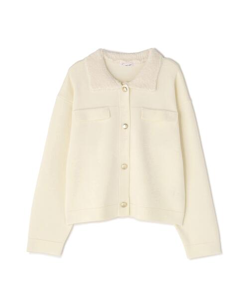 NATURAL BEAUTY BASIC（ナチュラルビューティーベーシック）の「◇ループカラーニットジャケット（カーディガン/ボレロ・レディース・オフホワイト/ブラック/ダークブルー・FREE）」の4枚目の写真