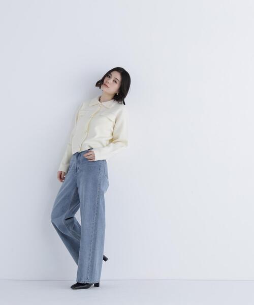 NATURAL BEAUTY BASIC（ナチュラルビューティーベーシック）の「◇ループカラーニットジャケット（カーディガン/ボレロ・レディース・オフホワイト/ブラック/ダークブルー・FREE）」の6枚目の写真