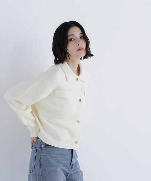 NATURAL BEAUTY BASIC（ナチュラルビューティーベーシック）の「◇ループカラーニットジャケット（カーディガン/ボレロ・レディース・オフホワイト/ブラック/ダークブルー・FREE）」の9枚目の写真