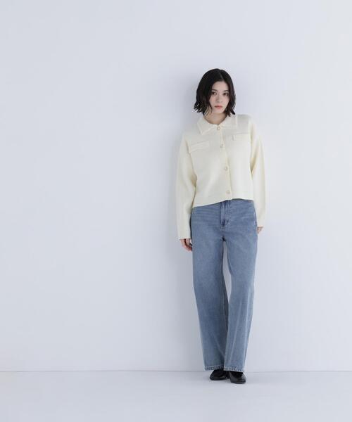 NATURAL BEAUTY BASIC（ナチュラルビューティーベーシック）の「◇ループカラーニットジャケット（カーディガン/ボレロ・レディース・オフホワイト/ブラック/ダークブルー・FREE）」の10枚目の写真
