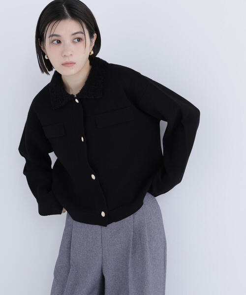 NATURAL BEAUTY BASIC（ナチュラルビューティーベーシック）の「◇ループカラーニットジャケット（カーディガン/ボレロ・レディース・オフホワイト/ブラック/ダークブルー・FREE）」の3枚目の写真