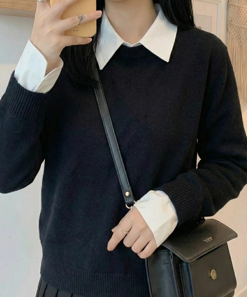 cammie(キャミー)の「シンプルニットトップス(ニット/セーター・レディース・ネイビー/ブラック/グレー・F)」の6枚目の写真