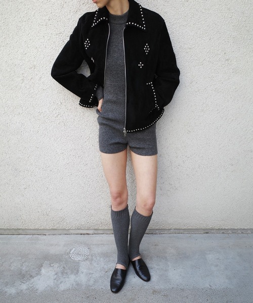 CLANE(クラネ)の「WOOL SHORT KNIT ALL IN ONE(つなぎ/オールインワン・レディース・アイボリー/グレー・1/2)」の5枚目の写真
